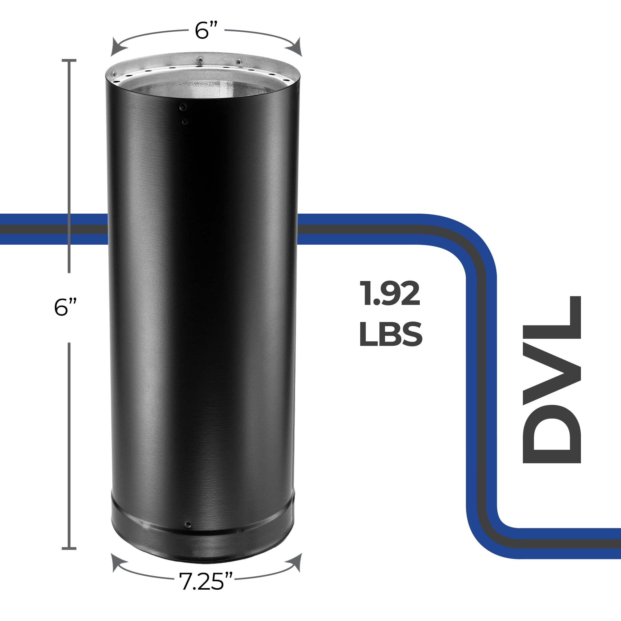 DuraVent DVL 7.25 x 6" Galvanized Stainless Steel Double Wall Stove Pipe