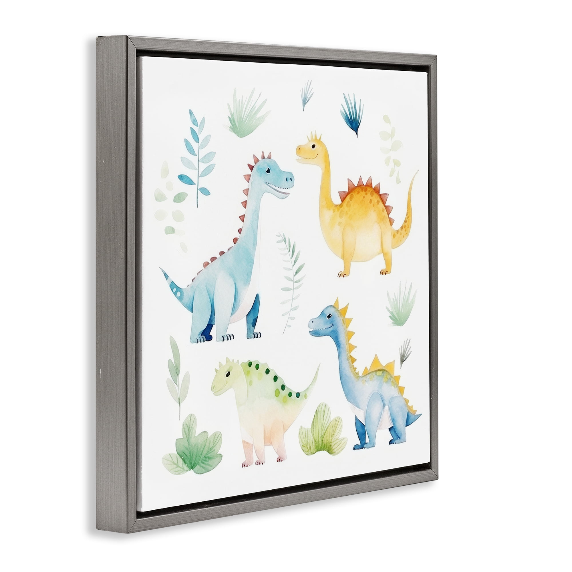 Stupell Industries Playful Dinosaur Wonderland Gray Framed Floater Canvas Wall Art, design by Lazar Studio