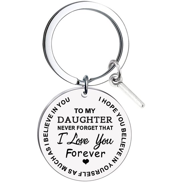 CHUANK Clearance To My Daughter Message Keychain Stainless Steel Initial Last Name 26 Letter Family Inspirational Keychain Gift