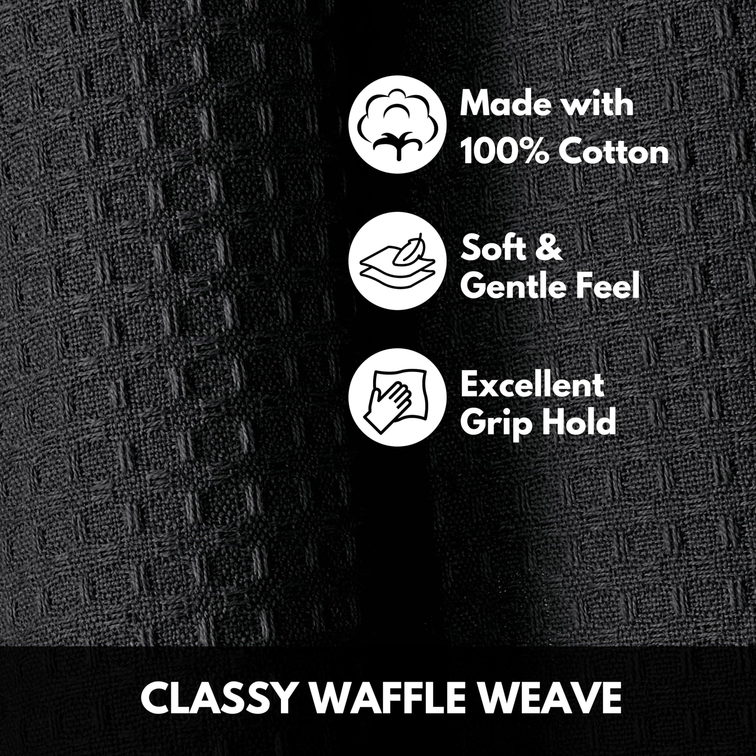 Softopia Cotton Black Waffle Kitchen Dish Towels 100% Cotton, Soft, Absorbent, Quick Drying, Multipurpose Use, Bar & Tea Towels, 16x26 Inches, Durable, Machine Washable, Reusable, Set of 12