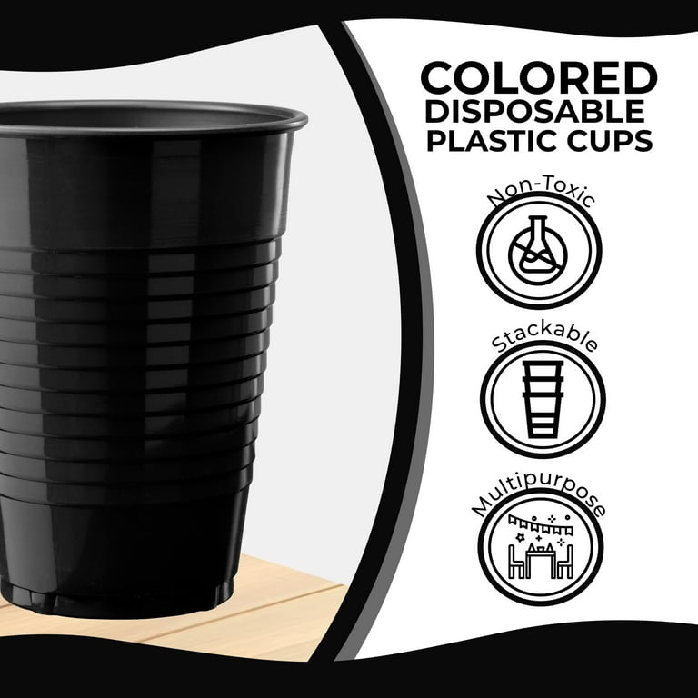 25 Pack, 9oz Crystal Black Gold Rimmed Short Plastic Party Cups,  Disposable Drink Tumbler Glasses in 2023