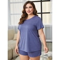 thumbnail image 6 of ebukurty Plus Size Pajama Set 2 Piece Round Neck Short Sleeve Oversize Soft Sleepwear, Size 1XL-5XL, 6 of 13