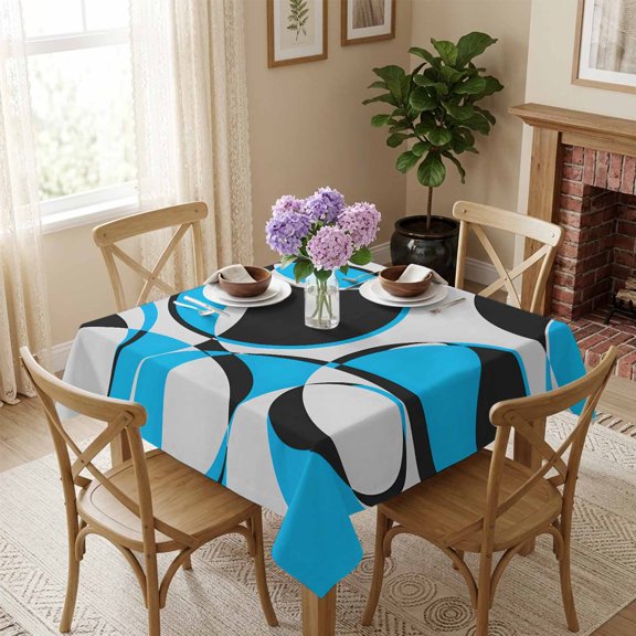 Blue Geometric Circle Square Tablecloth 60x60 Inch Modern Abstract Art Waterproof Polyester Table Cover, Washable Stain Resistant Tablecloth for Dining Table Kitchen Wedding