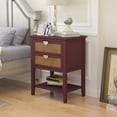 thumbnail image 2 of 29" Bedside Table with 2 Drawer and Shelf, Solid Wood End Table with Naturel Rattan and Semi-Circular Metal Handle, Side Table Furniture for Bedroom Living Room Study, Capacity of 130 Pounds, Red, 2 of 9