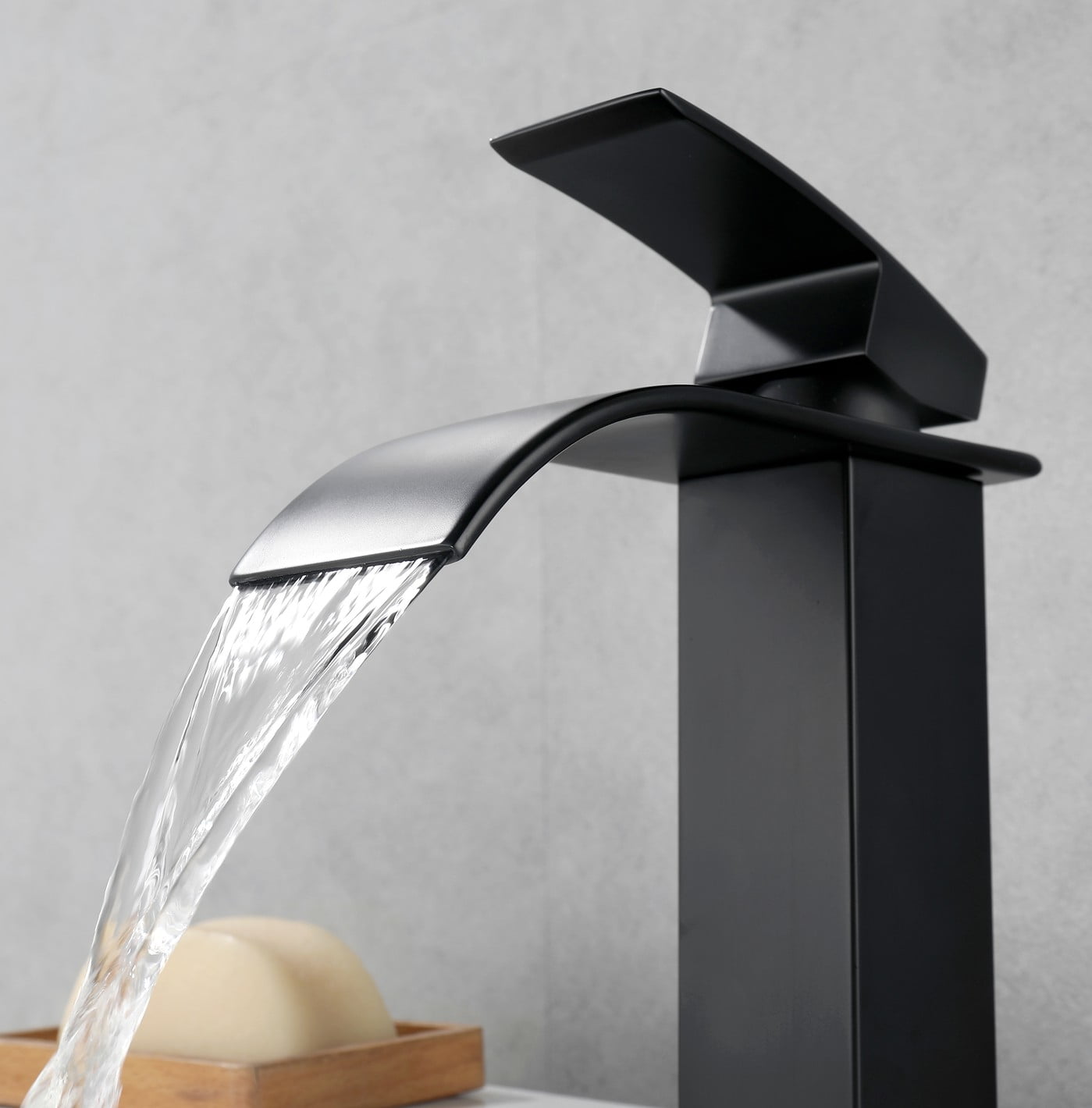 YZZY Single Handle Waterfall Bathroom Faucet Black Bathroom Basin Faucet Single Hole Bathroom Vanity Sink Faucet
