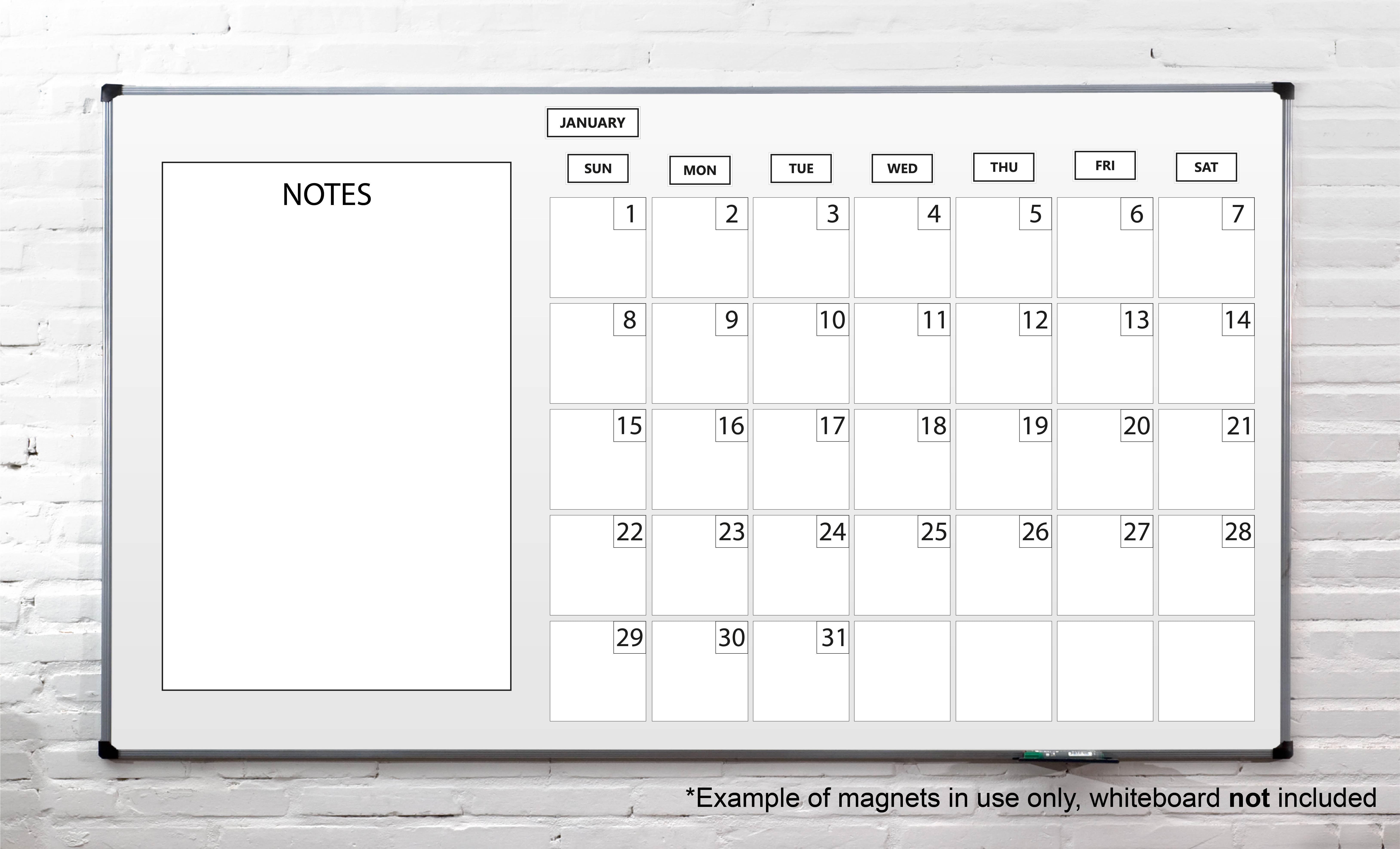 Whiteboard Calendar Magnet Non-Abbreviated Bundle (Dates, Days of The Week, Months) by DCM Solutions (Black Inverted, 0.5"x0.5")