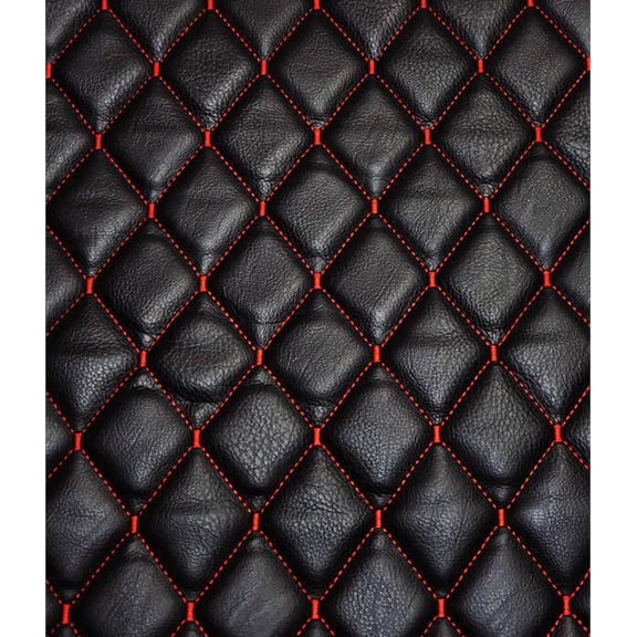 Vinyl Quilted Foam Fabric w 3/8" Foam Backing Upholstery / 52" Wide/Sold by The Yard/ Commercial Quality Upholstery Fabric, Durable Marine & Outdoor Use (Black w Hq Red Thread Yarn, Diamond 2"x3")