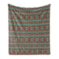 thumbnail image 1 of Tribal Soft Flannel Fleece Throw Blanket, Repetitive Ethnic Abstract Pattern Art Illustration, Cozy Plush for Indoor and Outdoor Use, 50" x 60", Seafoam Magenta, by Ambesonne, 1 of 5