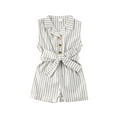 thumbnail image 1 of Wsevypo Baby Girl Striped Printed Sleeveless Button Down Belt Short Romper, 1 of 6