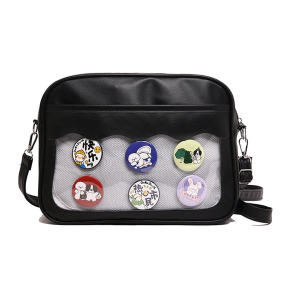 7829 Clear Pin Display Bag PU1eatherShoulder Crossbody Bag Student School Bag