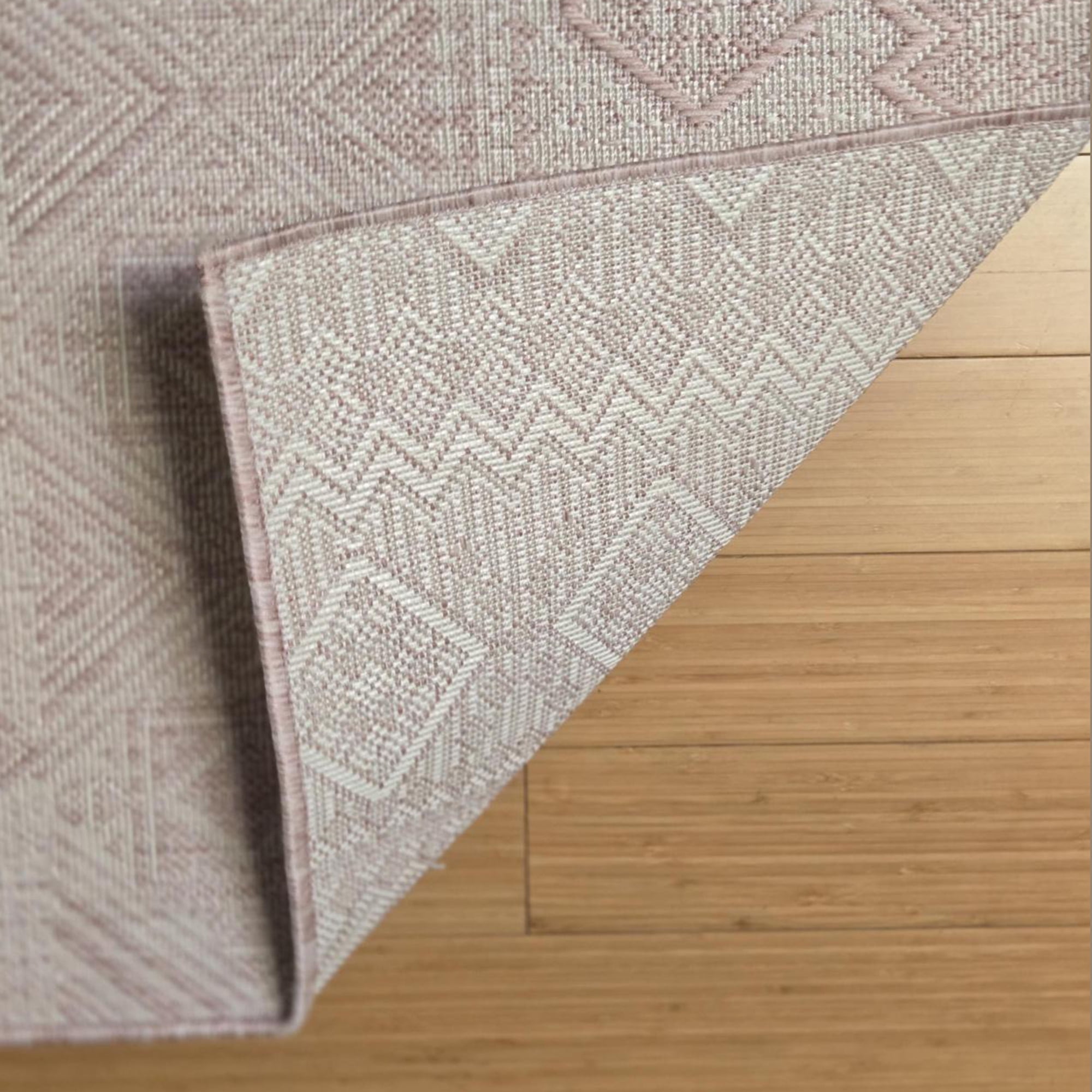Gertmenian Tropea Darcy Bohemian Moroccan Pink Ivory Premium Flatweave UV Resistant Indoor Outdoor Area Rug, 9x13