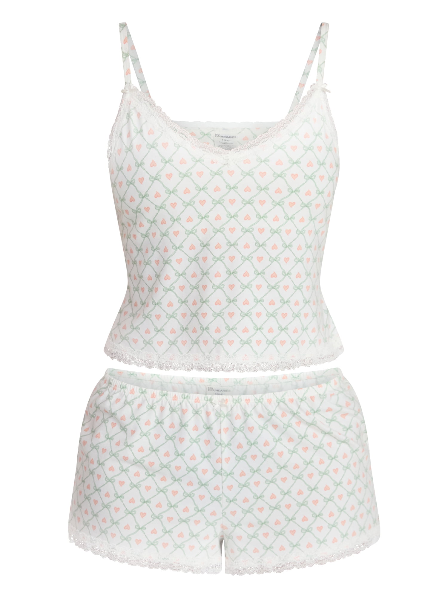 No Boundaries Lace Cami and Shorts Sleep Set, 2-Piece, Women's XXS-3X