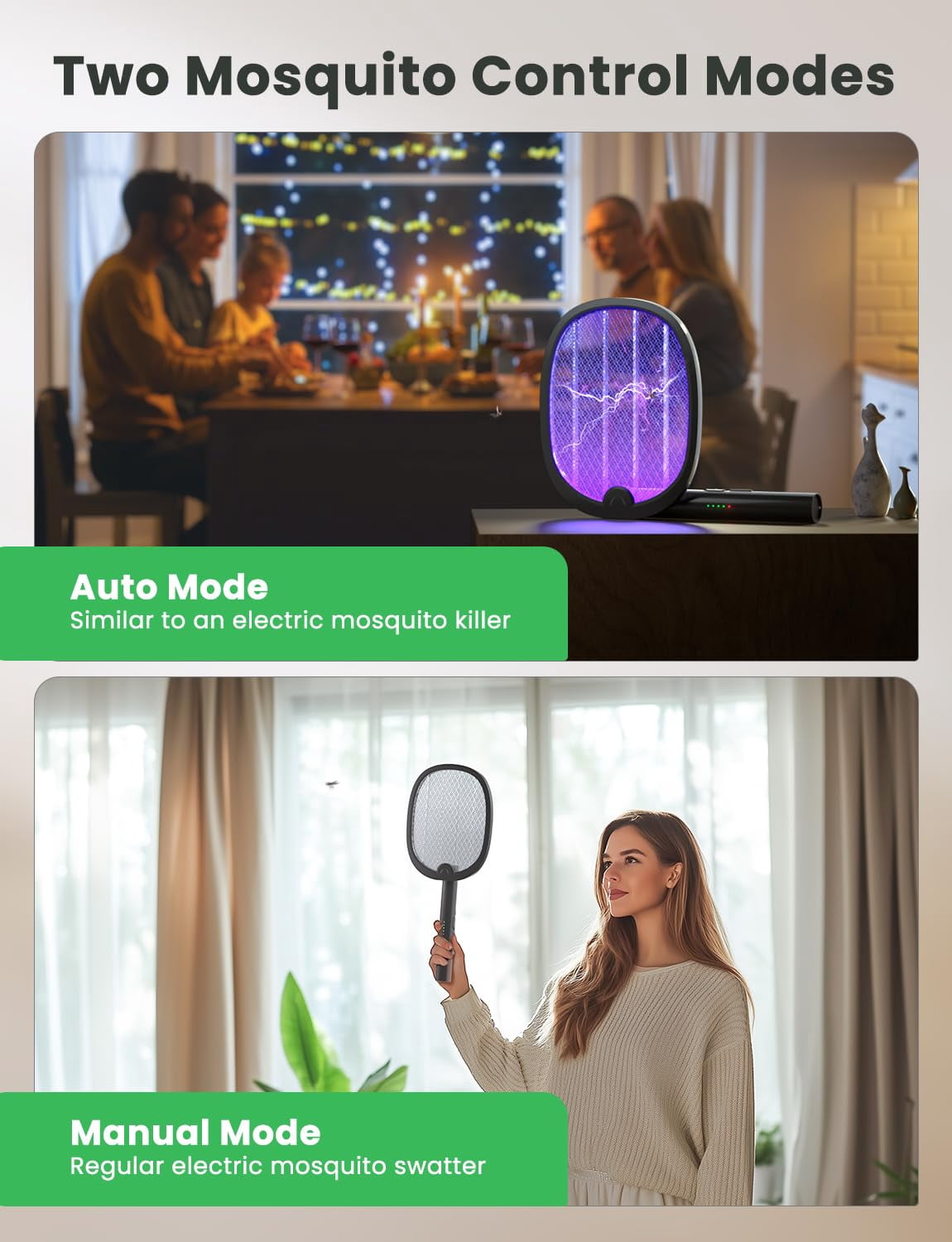 Electric Fly Swatter Foldable Zapper Racket 2 In 1 Mosquito Killer With Attractant Light Rechargeable 1800mah For Indoor Home Backyard Patio Camping
