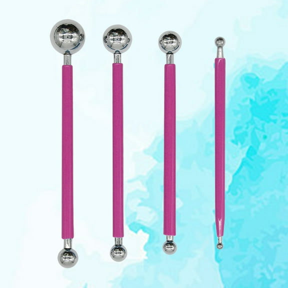 Raindrops Ceramics Tools 4Pcs Steel Ball Pen Pottery Tool Kit Rosy for Sculpting Modeling Clay