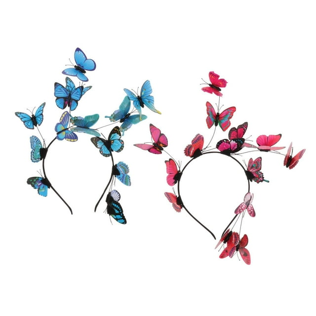 2 diademas 3D de mariposa para mujer, ideales para bodas, fiestas y eventos. Accesorios para el cabello. Azul+Rojo