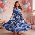 thumbnail image 6 of Toddler Girls Short Sleeve Dress Camouflage Print Summer A-Line Cute Maxi Casual Sundress Blue 9-10 Years, 6 of 7