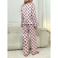 thumbnail image 6 of Women's 2 Piece Heart Print Satin Pajama Set Long Sleeve V Neck Shirt Long Pants Lounge Set Sleepwear, 6 of 7