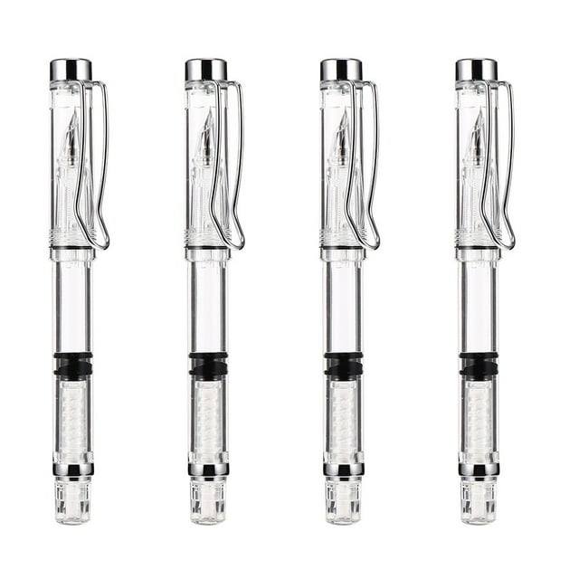 CIMAXIC 4Pcs Fountain Pen with Ink Absorber Transparent Ink Pen Students Writing Pen,5.63"X0.63"X0.63"