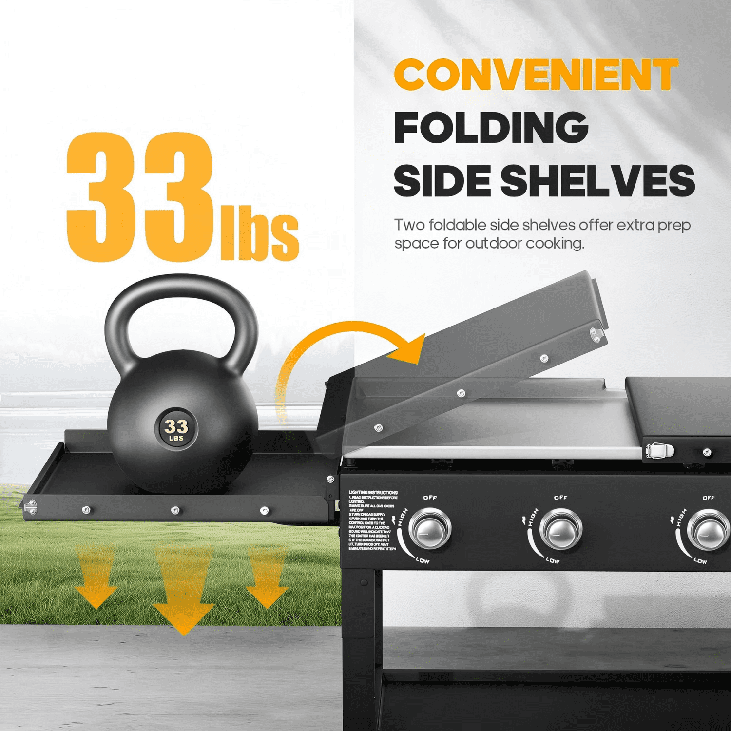 SUGIFT 36" 4-Burner Propane Gas Griddle, 60,000 BTU Flat Top Grill with Side Shelf for Outdoor BBQ & Camping