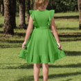 thumbnail image 4 of Lutiedan Girls Dresses Summer Elegant Flying Sleeve Smocked Flowy Midi Dress Casual A-Line Crewneck Swing Sundress with Waist Drawstring 3-14 Years, 4 of 8