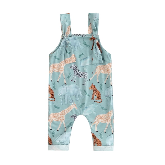 Gupgi Baby Boy Girl Spring Overalls Infant Cartoon Animal Print Sleeveless Square Neck Suspender Pants