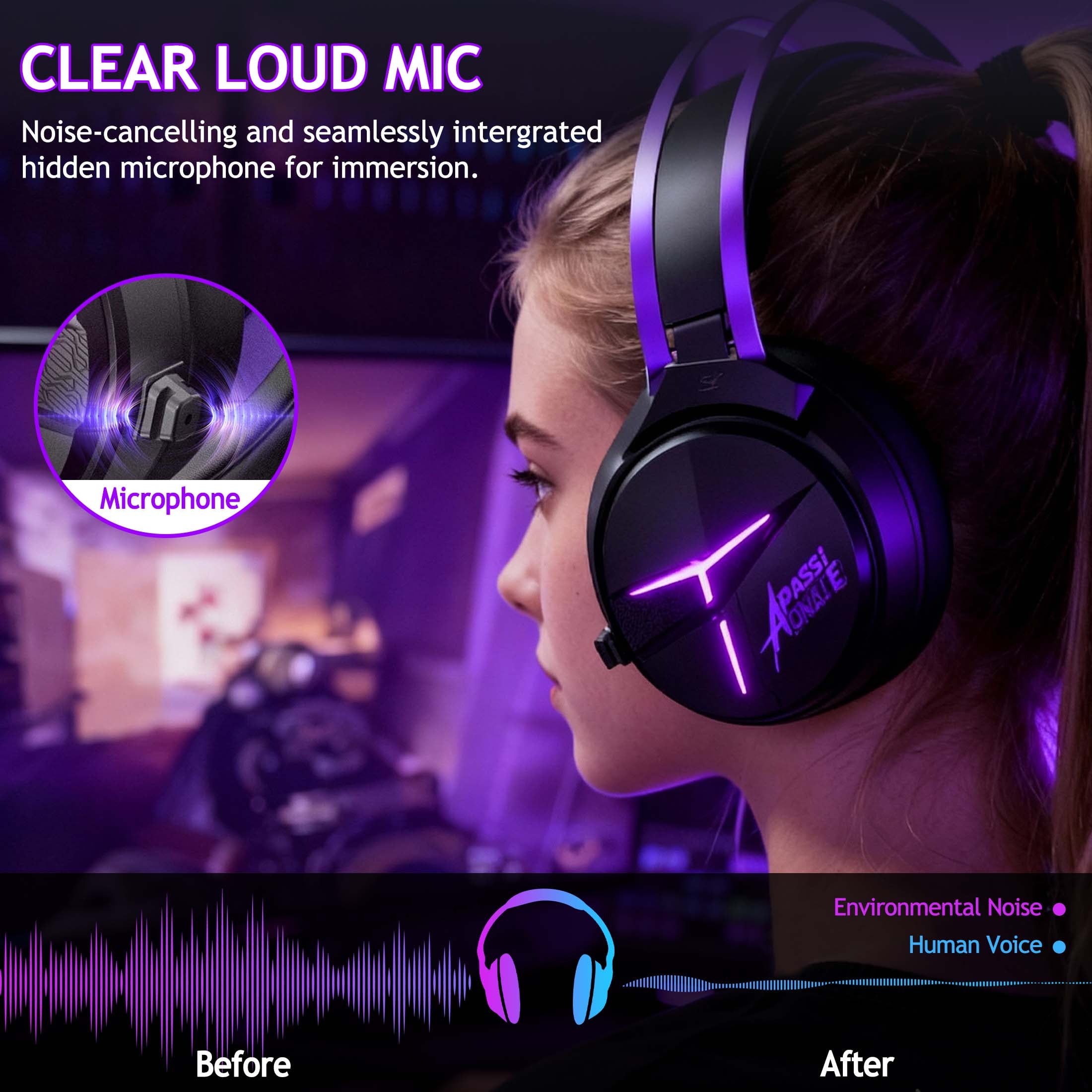 Wireless Gaming Headset for PS5/PS4/Nintendo Switch/PC - 2.4GHz & Bluetooth 5.3 Gaming Headphone with Noise-Canceling Mic & 7.1 Surround Sound