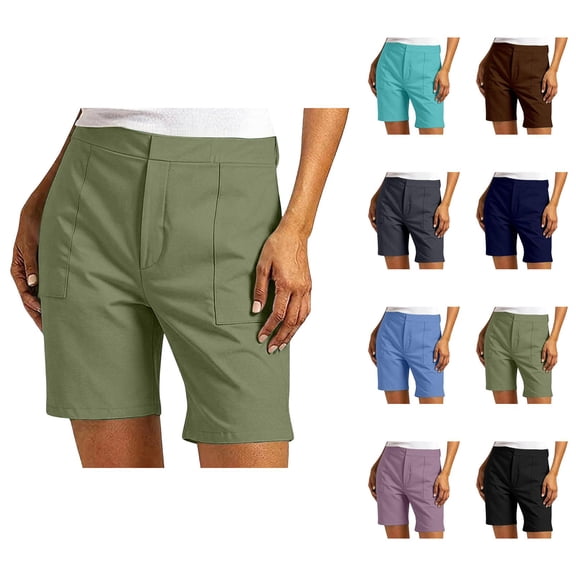 Dress Shorts for Women Summer Elastic Waist Relaxed Fit Straight Leg Business Casual Work Trouser Shorts with Pockets