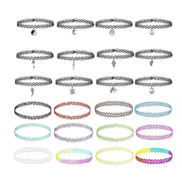 Conjunto de collar de gargantilla, estilo de la vieja escuela de los años 90, collar de arcoíris vibrante para niñas y mujeres, paquete de regalo elástico Adepaton BST3009915-4
