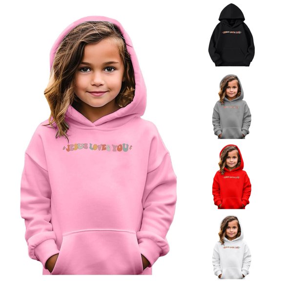 RMGVDSD Girls Casual Long Sleeve Hoodies Letter Print Pullover Hooded Sweatshirt Tops with Pocket Kids Hoodie Fall Daily School Wear Cute Party Wear 4-5 Years