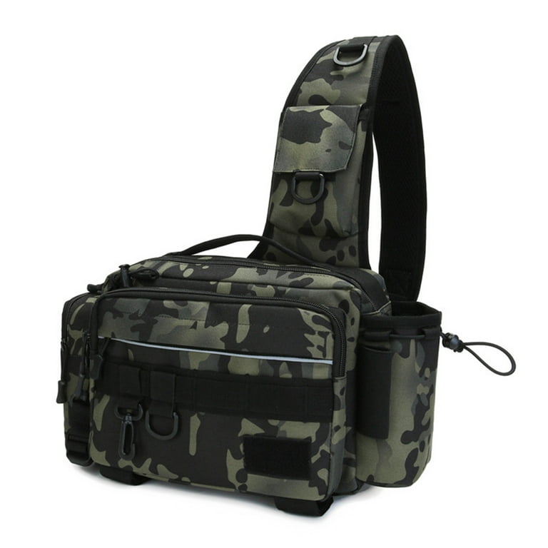 Dcenta Multifunctional Fishing Tackle Bag Outdoor Water-resistant Fishing  Sling Pack Waist Bag Reel Lure Storage Organizer Bag 