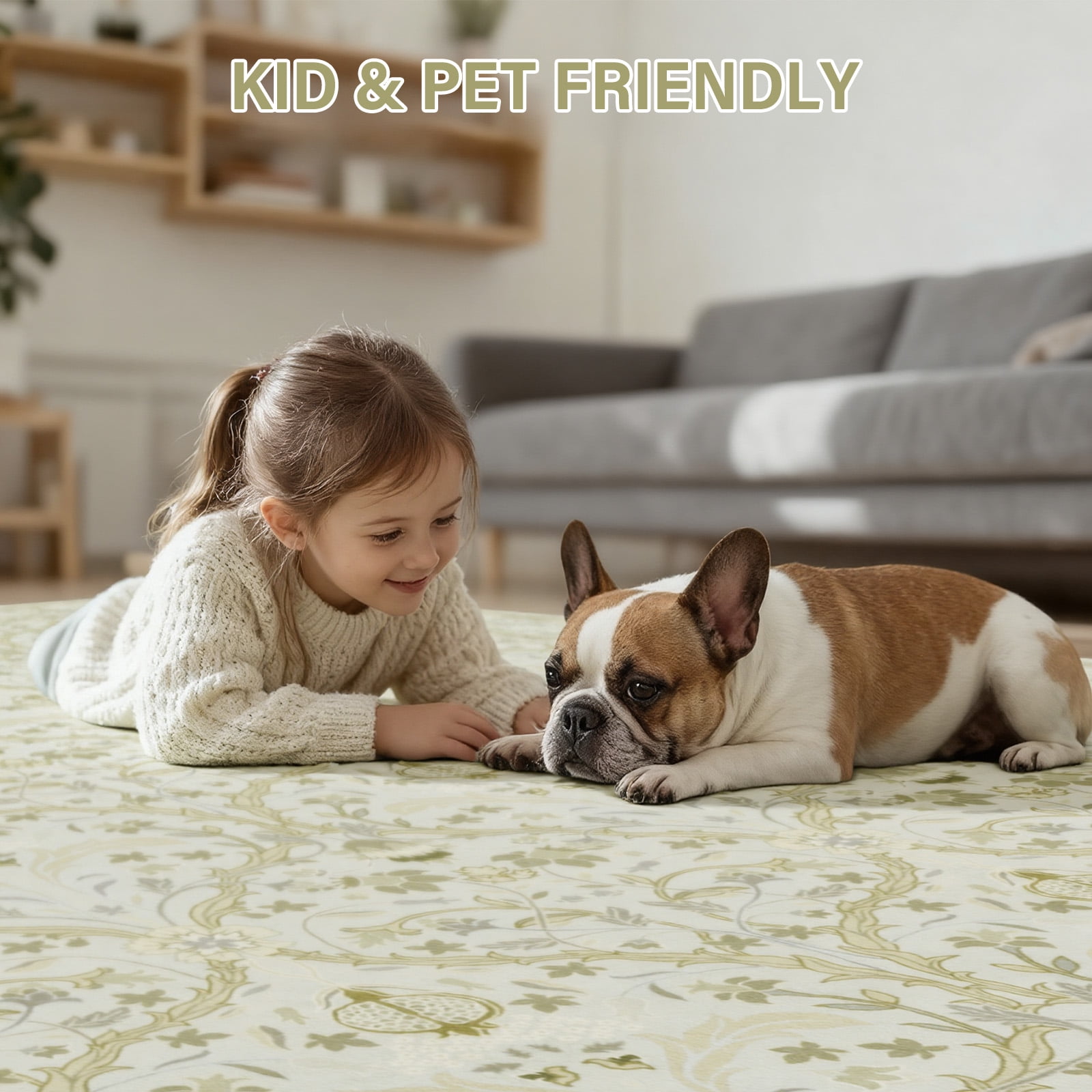 6x9 Area Rugs for Living Room, Washable Area Rugs with Non-Slip Backing, Boho Floral Vintage Carpets Low Pile for Dining Room, Bedroom, Home Office, Indoor, Nursery, Apartment.