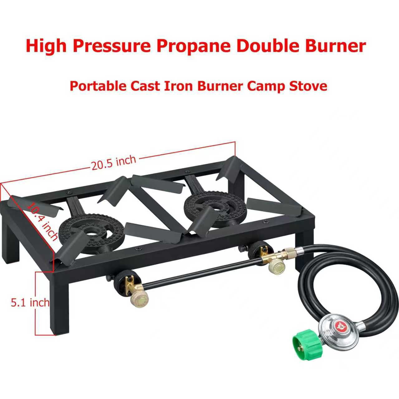 Portable Double Burner Propane Gas Stove, Portable Propane Cooker, Durable Square Camping Stove with Regulator Hose & Independent Knobs for Outdoor Cooking Camping, Backyard Picnic