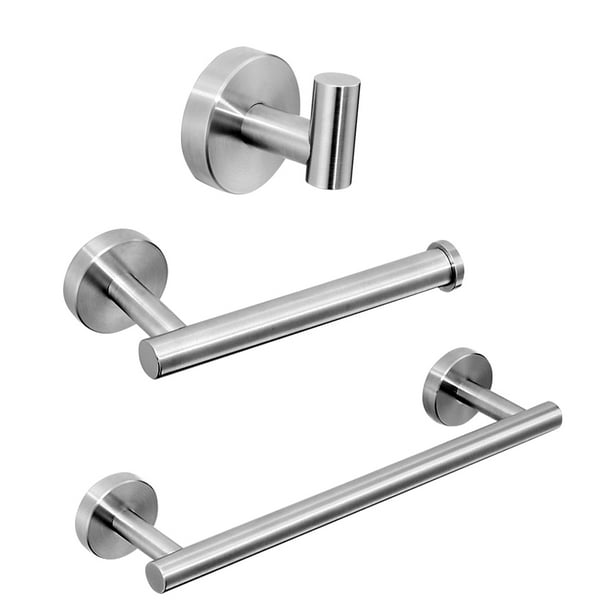 Juego de accesorios de baño de 3 piezas, barra de toalla de mano montada en la pared, soporte para papel higiénico, ganchos para toallas, color plateado sidaley TO1040-01B