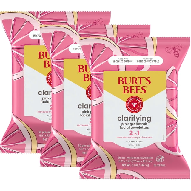 Toallitas limpiadoras faciales Burt's Bees, pomelo rosa, 30 unidades