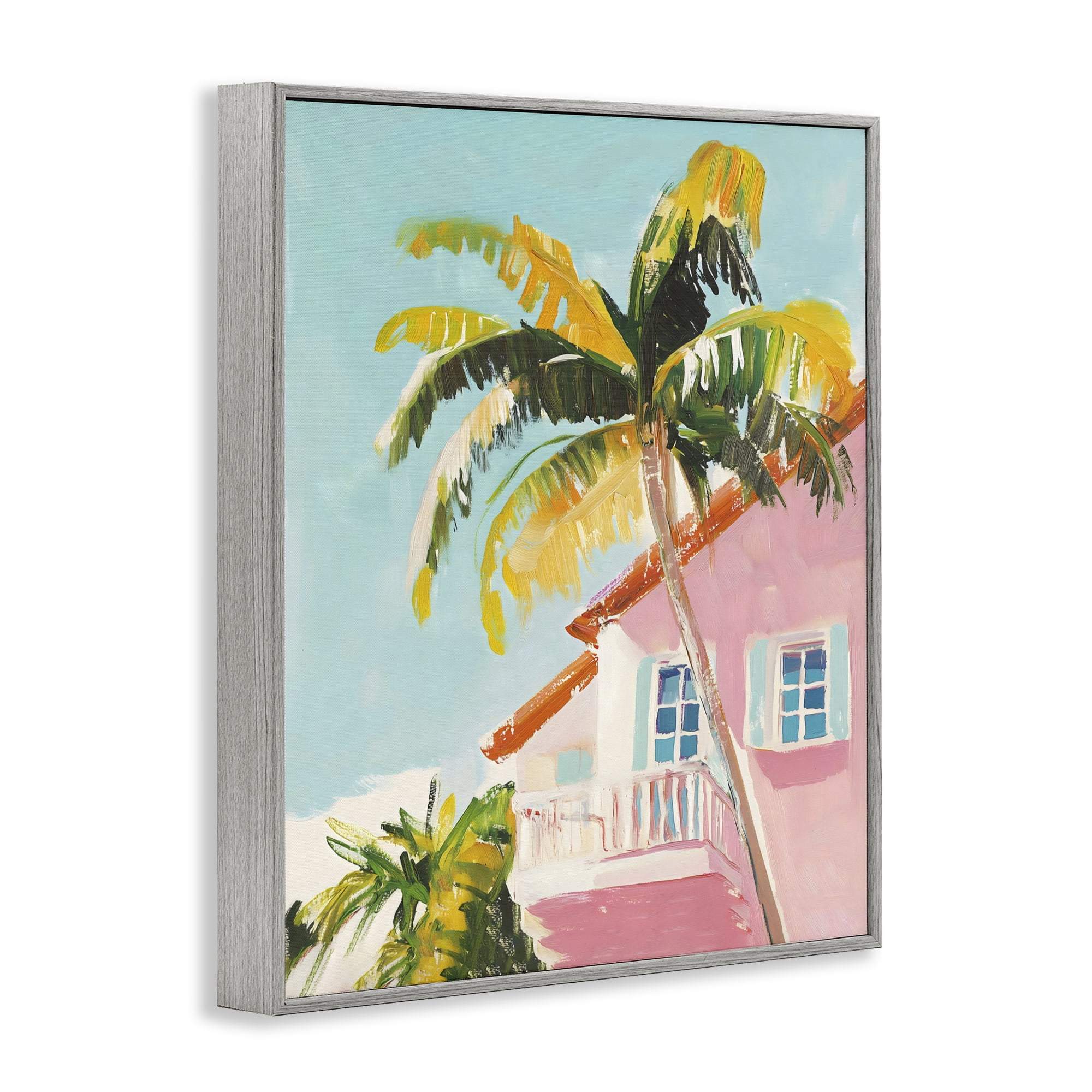 Stupell Industries Pink House Palm Tree Gray Framed Giclee Art, design by The Prints Vibe