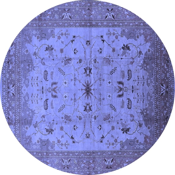 Ahgly Company Machine Washable Indoor Round Oriental Blue Traditional Area Rugs, 3' Round