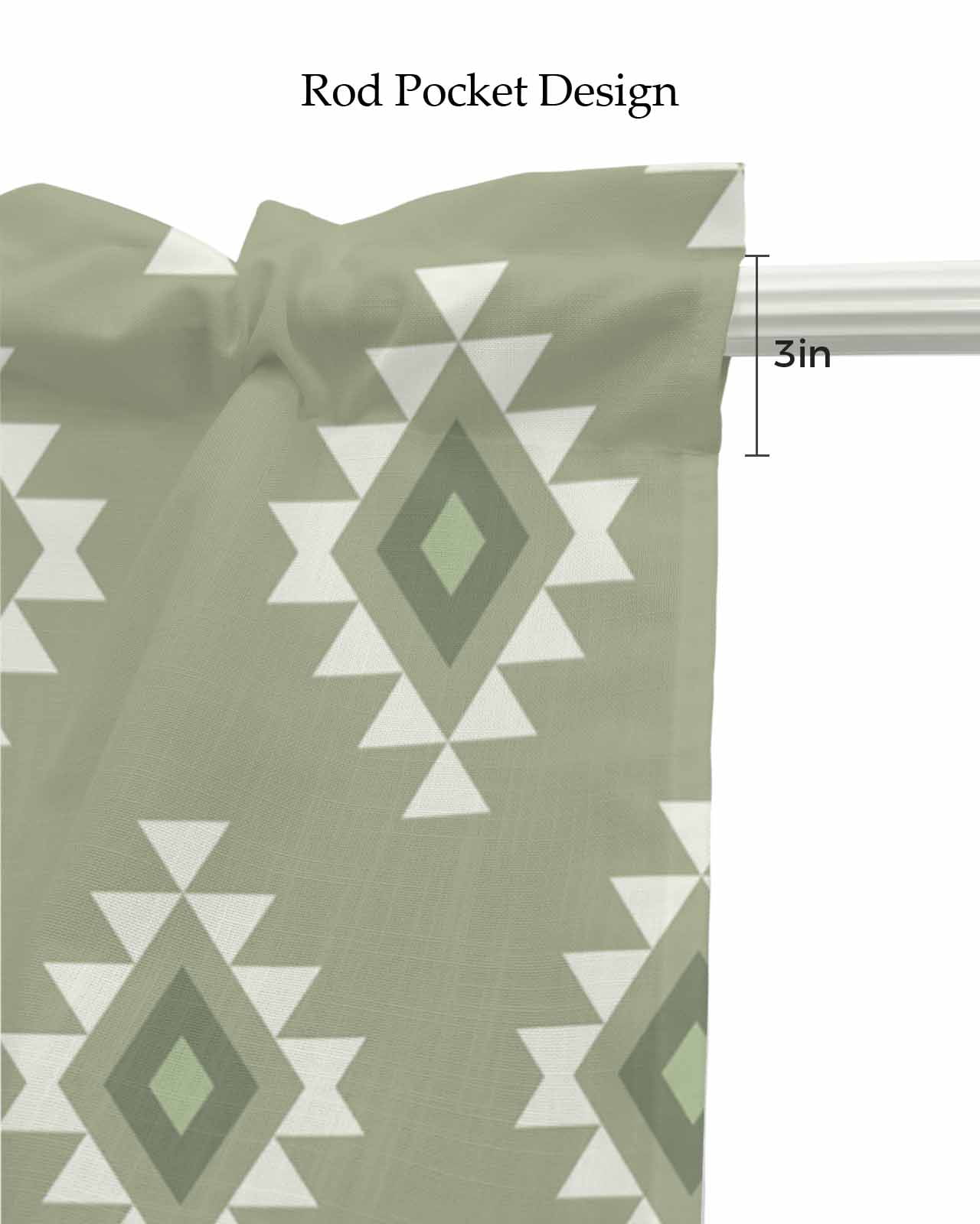 Sage Green Boho Geometric Kitchen Valances for Windows Farmhouse Linen Window Valance Curtain for Living Room Window Treatment Country Abstract Pattern Valance Rod Pocket Topper Drape, 60 x 18 Inch