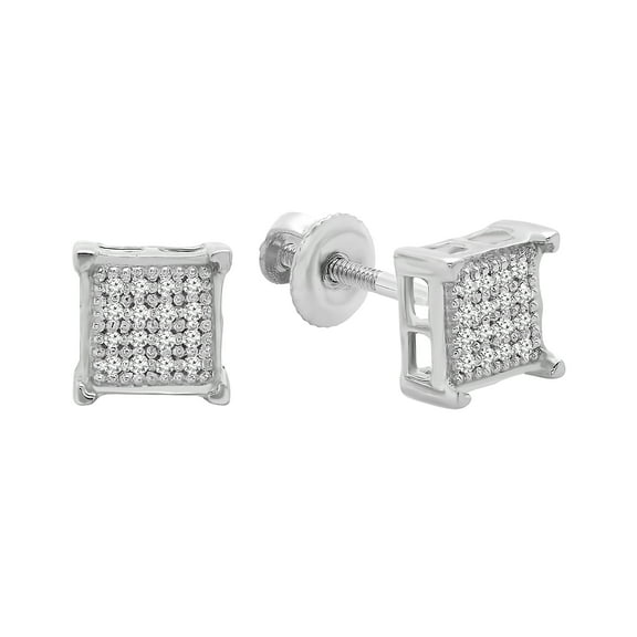Dazzlingrock Collection 0.10 CT Round White Diamond Square Unisex Stud Earrings, Sterling Silver