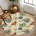 thumbnail image 3 of Round Rug 5Ft, Nautical Starfish Shell Conch Summer Beach Soft Non-Slip Washable Felt Carpet Pad, Vintage Stamp Word Area Rugs for Living Room Bedroom Kids Room, 3 of 9