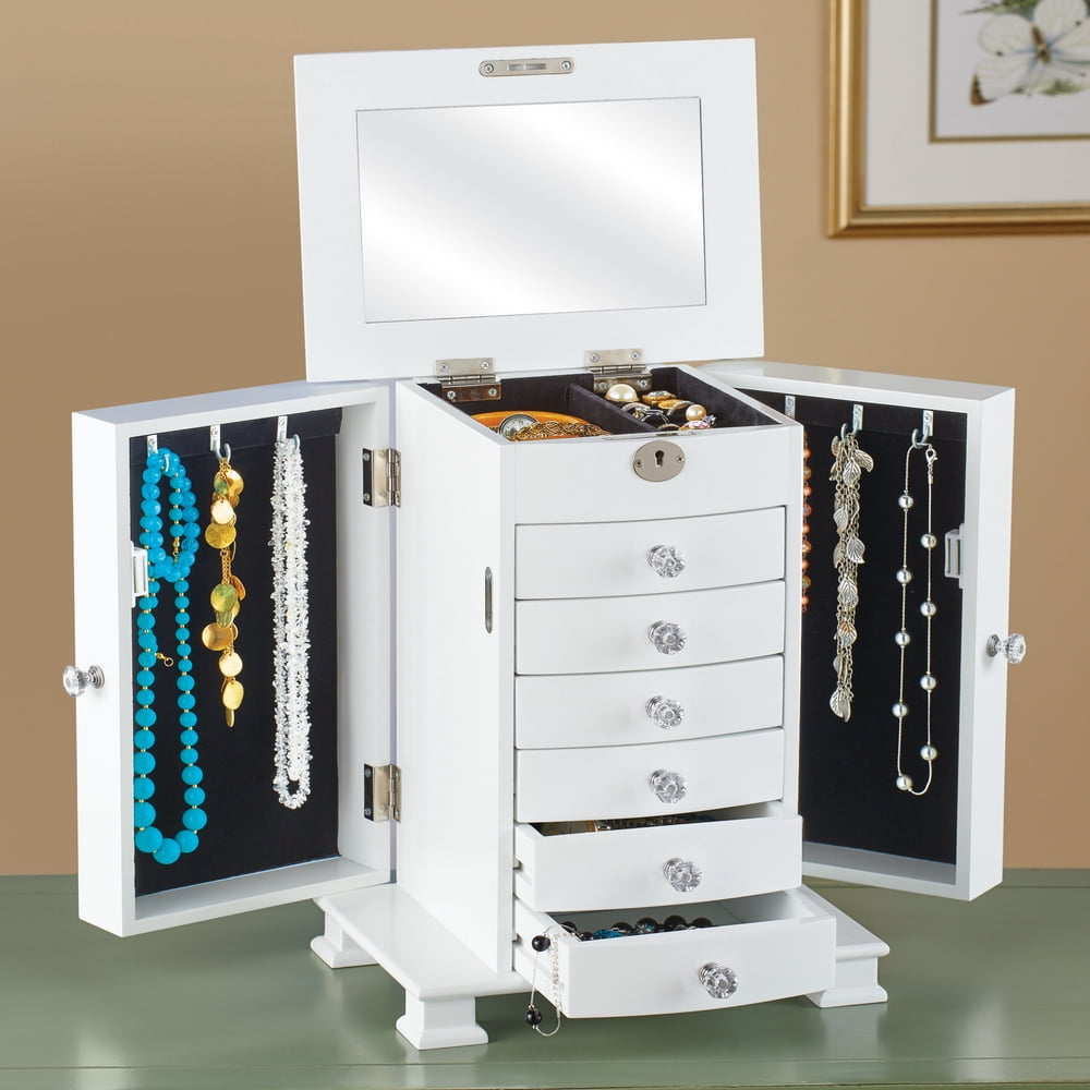 White Dresser Lock Top VelvetLined Jewelry Box Walmart