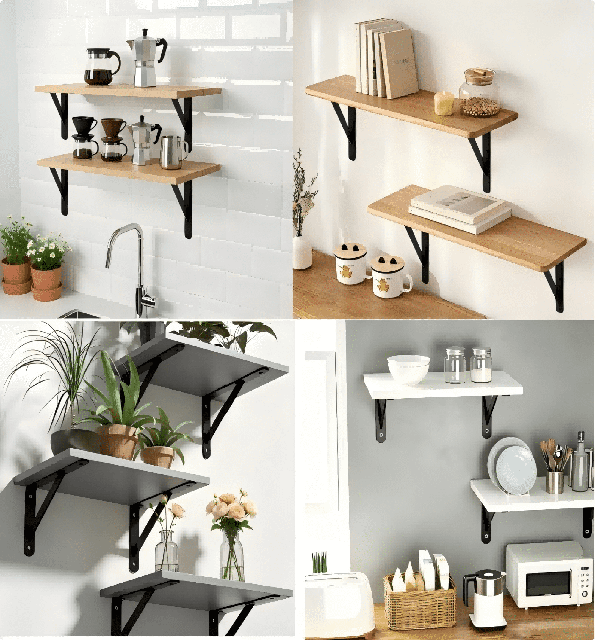 Heavy Duty 8x12 Inch Black Shelf Bracket Set - 12 Pack