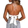 thumbnail image 2 of Top informal de clubwear para mujer, de color liso, con escote en V profundo y lazo en la espalda, 2 of 4