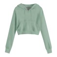 thumbnail image 4 of OGLCCG Girls Cropped Hoodie Kids Lightweight Long Sleeve Fleece Crop Pullover Tops Solid Color Casual Hooded Sweatshirts with Pocket 4-12 Years, 4 of 7