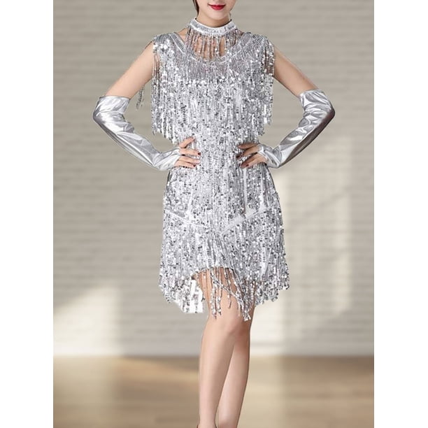 Vestido De Tirantes Vestido ceñido al cuerpo con borlas Traje de club nocturno sin mangas ajustado para mujer (Plata L) Cgtredaw para Mujer Plata T L