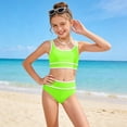 thumbnail image 2 of Yindaity Girl Swimsuit Girls Swimsuit Color Block Girls Bathing Suit Twist Tankini Set Two Piece Girl Swimwear Bikini Set for(Green,9-10 Years), 2 of 6