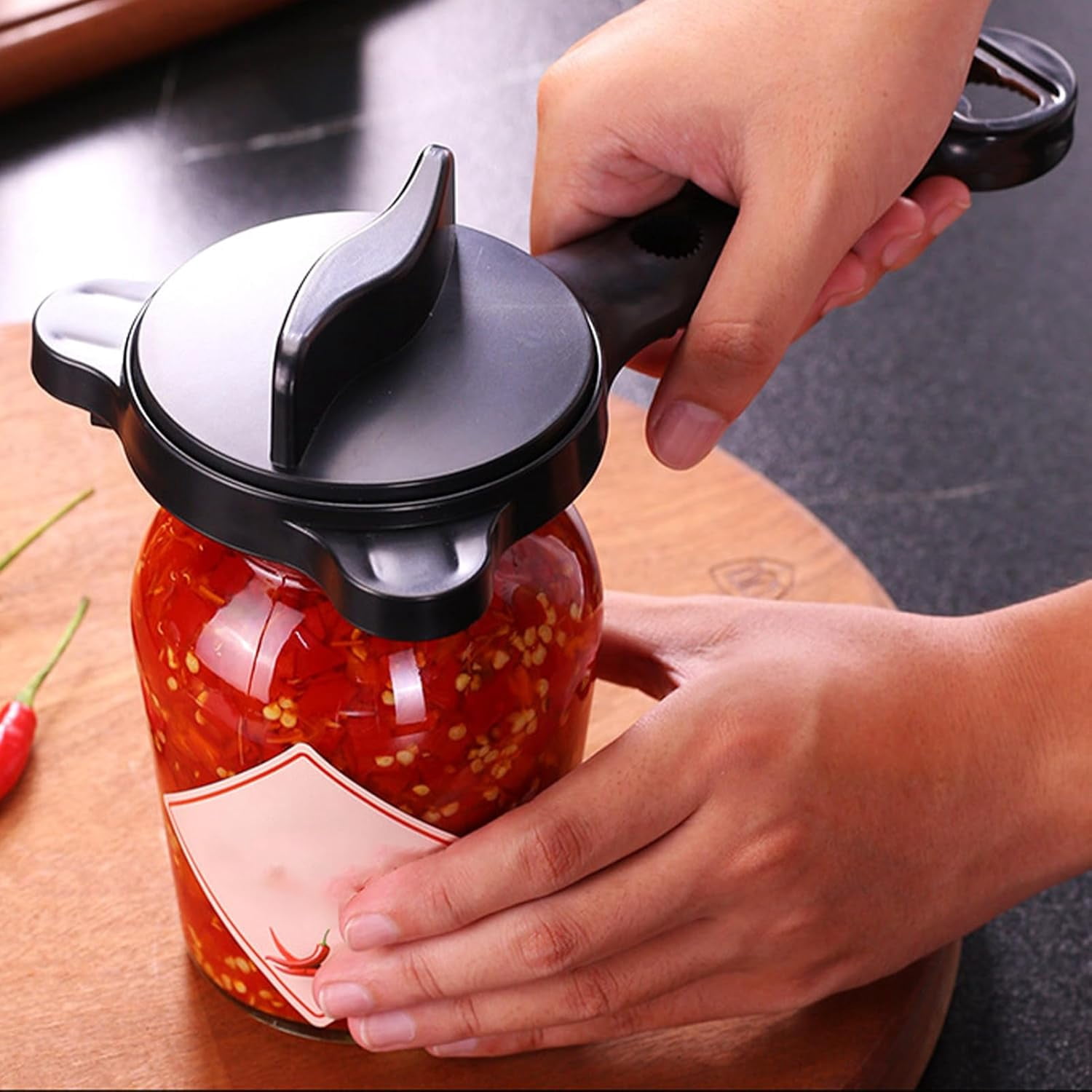 4-in-1 Adjustable Stainless Steel Jar Opener | Multi-Purpose Kitchen Tool with Non-Slip Teeth for Jars, Bottles, and Ring-Pull Cans