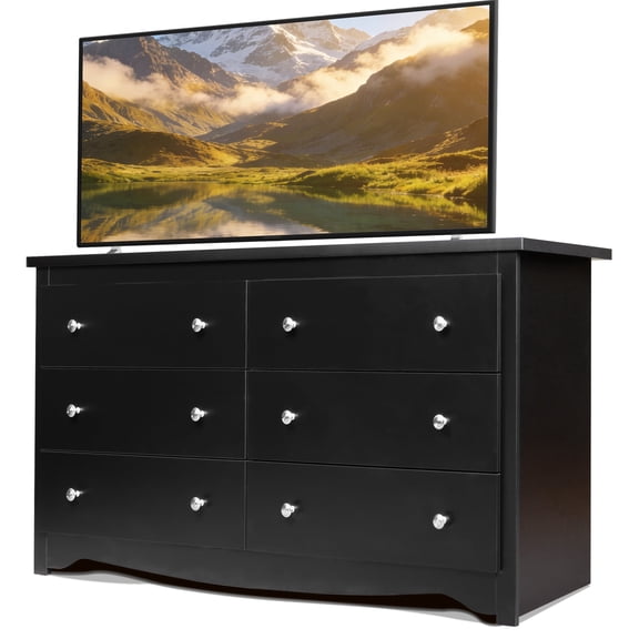 GALAXHERO Modern Wood Dresser with 6 Drawers – Wide Storage Chest for Bedroom, Living Room, Closet, Hallway – Large Organizer Nightstand Unit, 59”W, Black