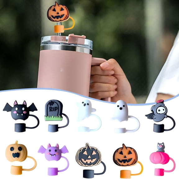 ACDANC 10PCS Halloween Straw Toppers for Cup,Silicone Straw Topper,Straw Covers Cap for 30&40 Oz Tumbler with Handle,10mm 0.4in Dust-Proof Reusable Straw Tips Lids for Halloween Gifts
