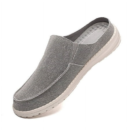 

Mens Slip-On Canvas Flat Loafers Backless Round Toe Casual Walking Shoes Mules Lightweight Anti-Slip Soft Wear-Resistant Slippers Sandals