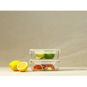 Glasslock Sens 3 Cup Rectangle Glass Food Storage Containers with Lids, Set of 2, Clear